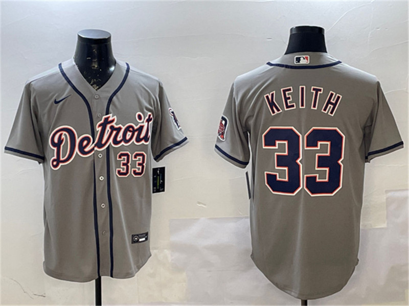 Men's Detroit Tigers 33 Colt Keith Gray Cool Base Stitched Baseball Jersey