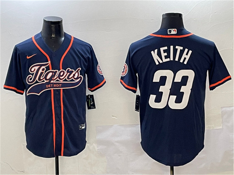 Men's Detroit Tigers 33 Colt Keith Navy With Patch Cool Base Stitched Baseball Jersey