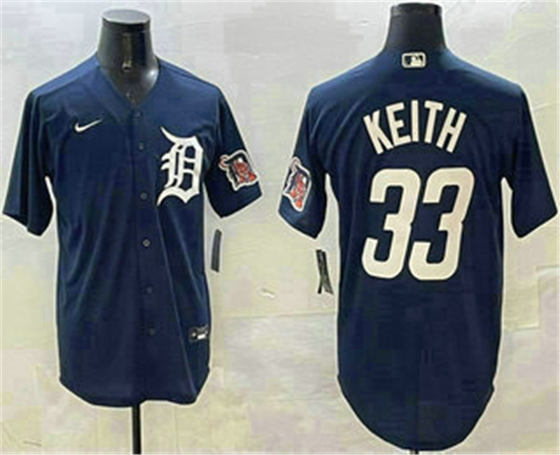 Men's Detroit Tigers 33 Colt Keith Navy With Patch Cool Base Stitched Jersey