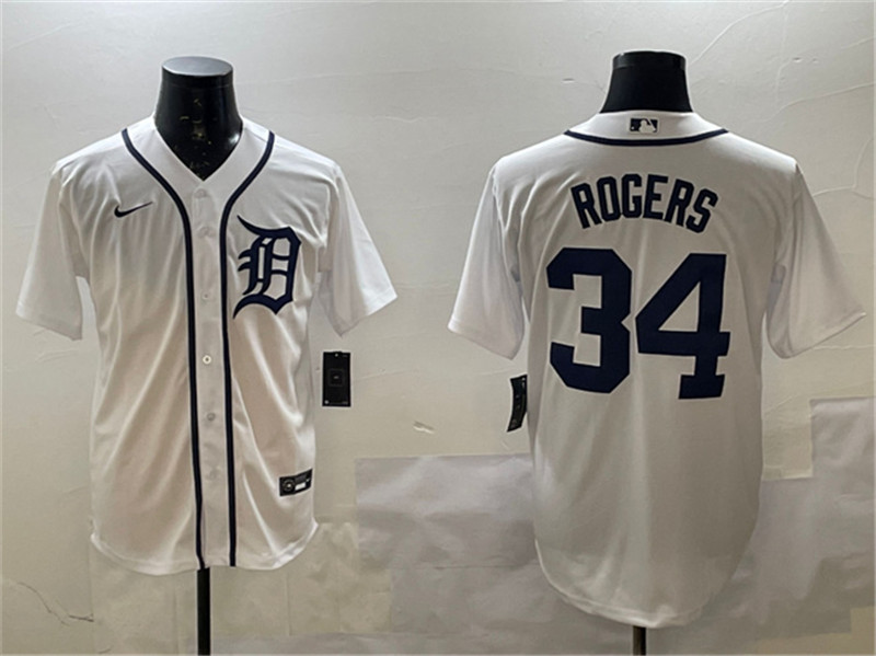 Men's Detroit Tigers 34 Jake Rogers White Cool Base Stitched Baseball Jersey