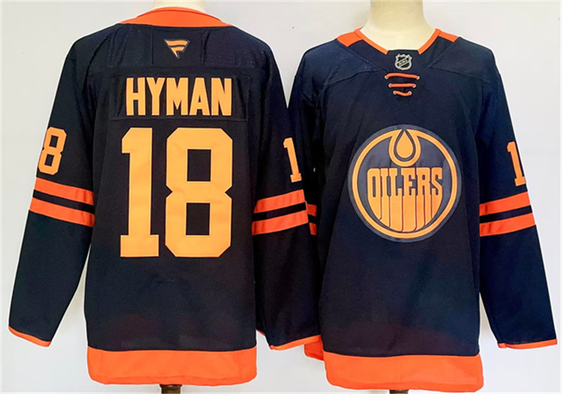 Men's Edmonton Oilers 18 Zach Hyman Navy 2024 25 Stitched Jersey