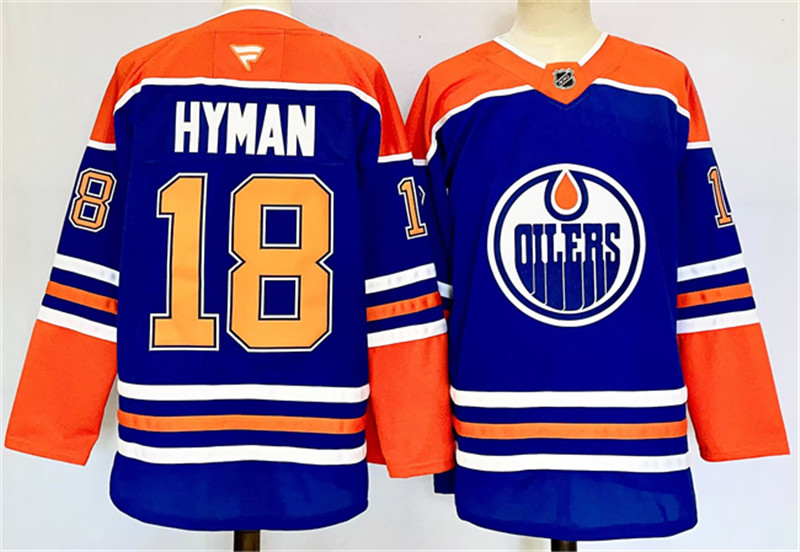 Men's Edmonton Oilers 18 Zach Hyman Royal 2024 25 Stitched Jersey