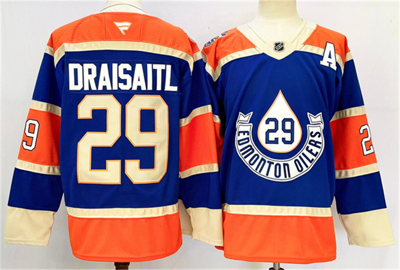 Men's Edmonton Oilers 29 Leon Draisaitl Royal 2024 25 With A Patch Heritage Classic Primegreen Stitched Jersey