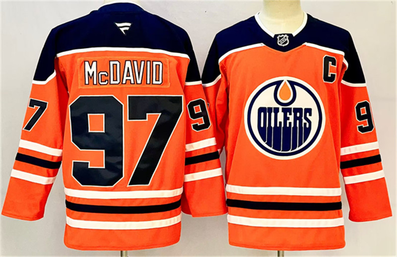 Men's Edmonton Oilers 97 Connor McDavid Orange 2024 25 With C Patch Heritage Classic Primegreen Stitched Jersey