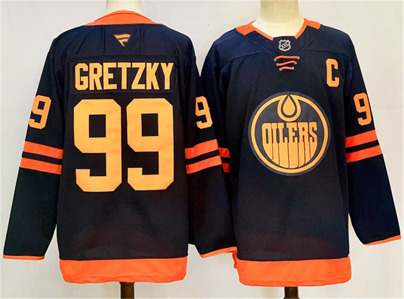 Men's Edmonton Oilers 99 Wayne Gretzky Navy 2024 25 C Patch Stitched Jersey