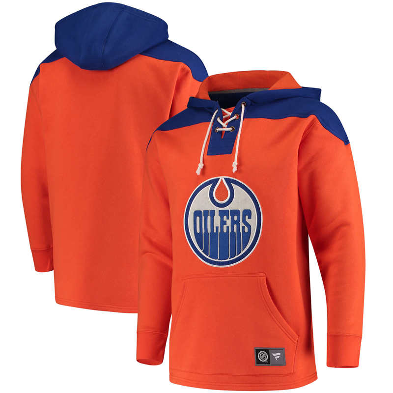 Men's Edmonton Oilers Fanatics Branded Orange Navy Breakaway Lace Up Hoodie