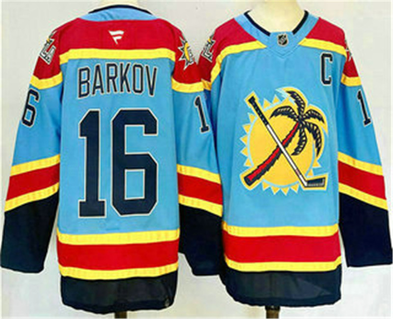 Men's Florida Panthers 16 Aleksander Barkov Blue 2024 Reverse Retro Stitched Jersey