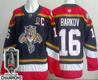 Men's Florida Panthers 16 Aleksander Barkov Navy 2025 Stanley Cup Champions Authentic Jersey