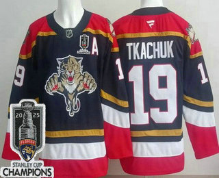 Men's Florida Panthers 19 Matthew Tkachuk Navy 2025 Stanley Cup Champions Authentic Jersey