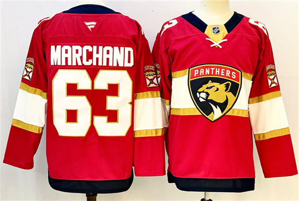 Men's Florida Panthers 63 Brad Marchand Red 2024 25 Home Stitched Hockey Jersey