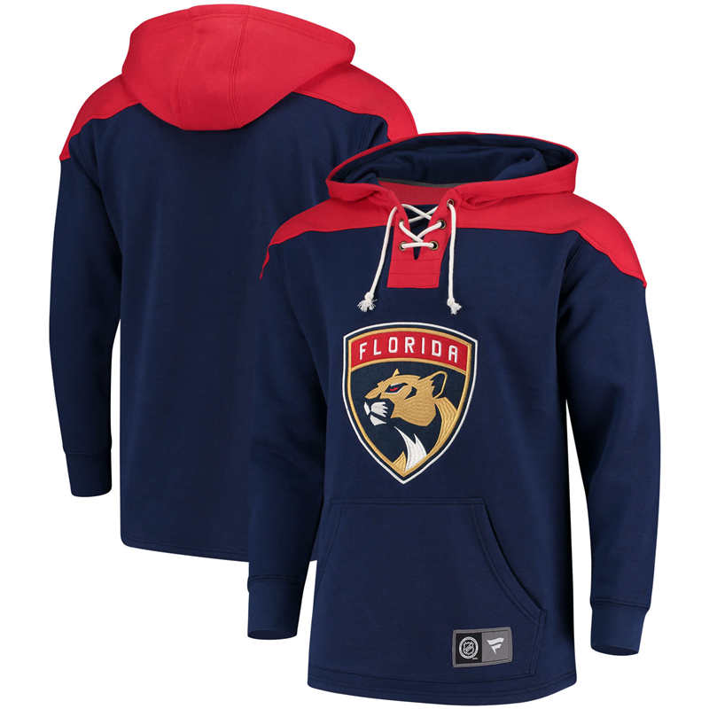 Men's Florida Panthers Fanatics Branded Navy Red Breakaway Lace Up Hoodie