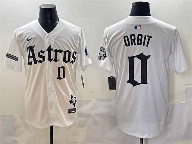Men's Houston Astros 0 Orbit White Gothic 'Houston Born Barrio Raised' Limited Stitched Baseball Jersey