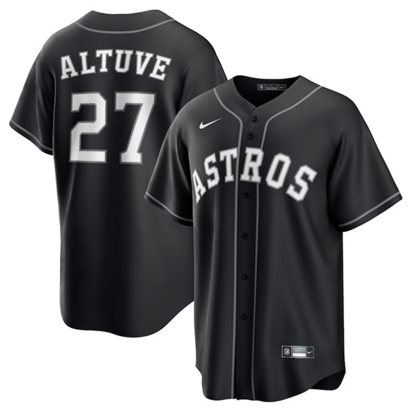 Men's Houston Astros 27 Jose Altuve Black Lights Out Limited Stitched Baseball Jersey