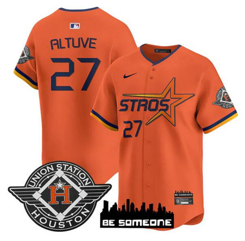 Men's Houston Astros 27 Jose Altuve Orange 2025 City Connect Limited Stitched Baseball Jersey