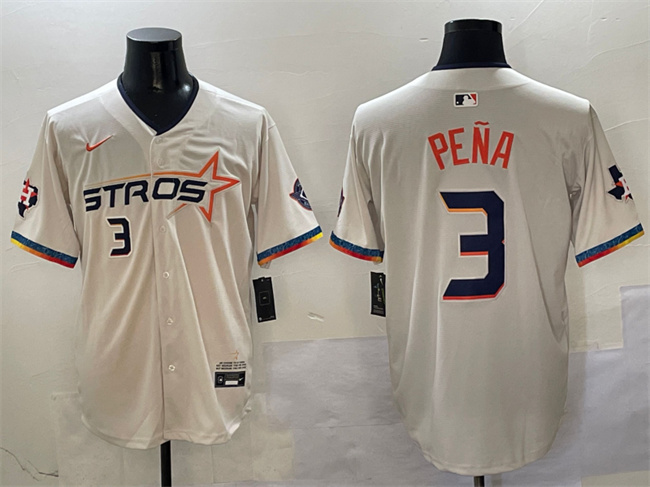 Men's Houston Astros 3 Jeremy Pena Cream 2025 City Connect With Texas Patch Limited Stitched Baseball Jersey
