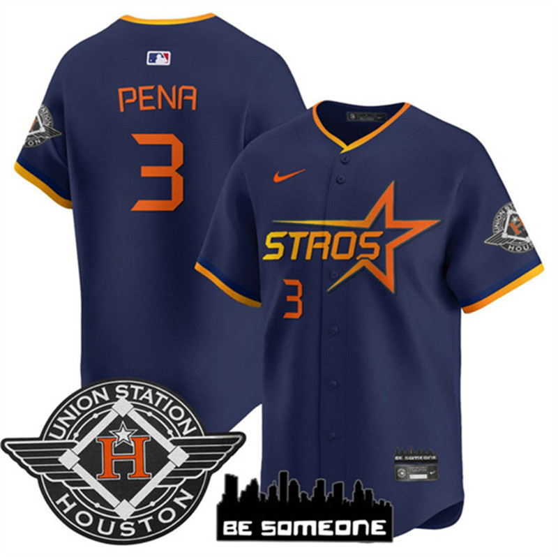 Men's Houston Astros 3 Jeremy Pena Navy 2025 City Connect Limited Stitched Baseball Jersey