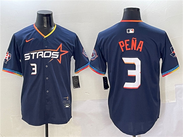 Men's Houston Astros 3 Jeremy Pena Navy 2025 City Connect With Texas Patch Limited Stitched Baseball Jersey