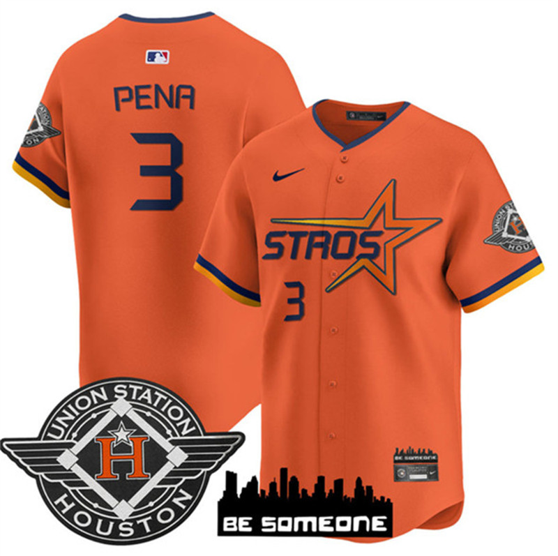Men's Houston Astros 3 Jeremy Pena Orange 2025 City Connect Limited Stitched Baseball Jersey