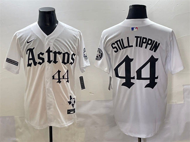 Men's Houston Astros 44 Still Tippin White Gothic 'Houston Born Barrio Raised' Limited Stitched Baseball Jersey