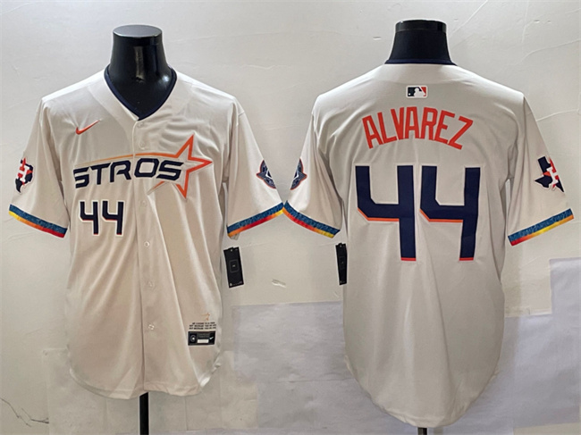 Men's Houston Astros 44 Yordan Alvarez Cream 2025 City Connect With Texas Patch Limited Stitched Baseball Jersey