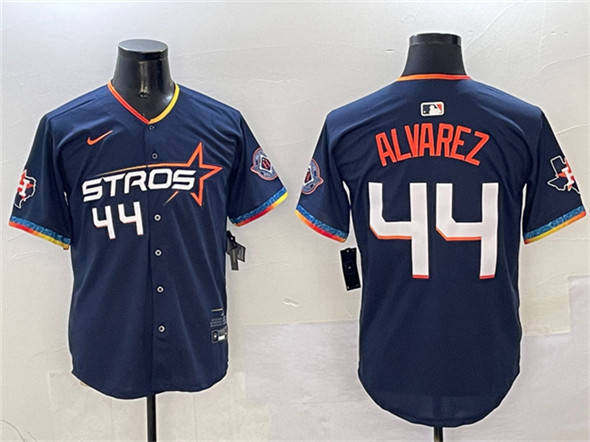 Men's Houston Astros 44 Yordan Alvarez Navy 2025 City Connect With Texas Patch Limited Stitched Baseball Jersey