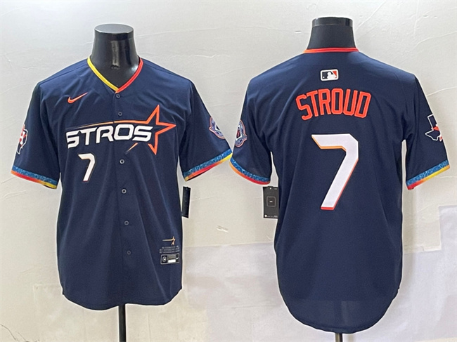 Men's Houston Astros 7 C.J. Stroud Navy 2025 City Connect With Texas Patch Limited Stitched Baseball Jersey