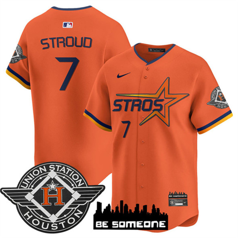Men's Houston Astros 7 C.J. Stroud Orange 2025 City Connect Limited Stitched Baseball Jersey
