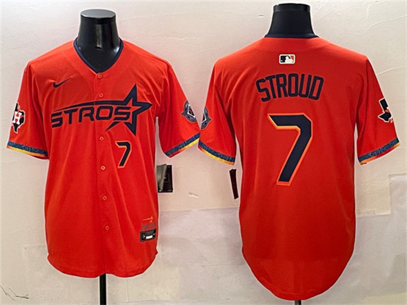 Men's Houston Astros 7 C.J. Stroud Orange 2025 City Connect With Texas Patch Limited Stitched Baseball Jersey