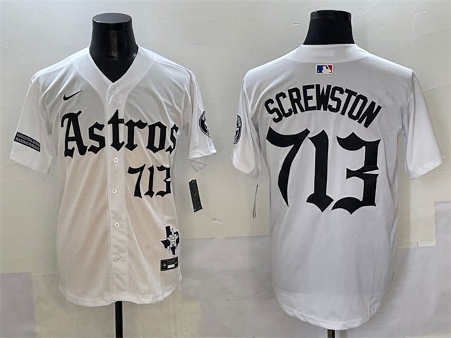 Men's Houston Astros 713 Screwston White Gothic 'Houston Born Barrio Raised' Limited Stitched Baseball Jersey