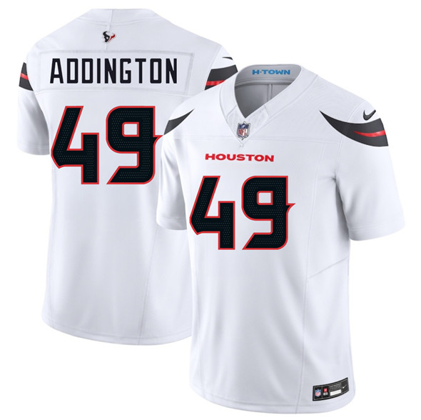 Men's Houston Texans 49 Tucker Addington White 2025 F.U.S.E. Vapor Limited Football Stitched Jersey