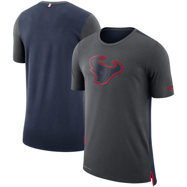 Men's Houston Texans  Charcoal Navy Sideline Travel Mesh Performance T Shirt