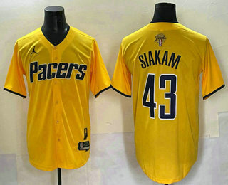 Men's Indiana Pacers 43 Pascal Siakam Yellow 2025 Finals Vapor Stitched Baseball Jersey