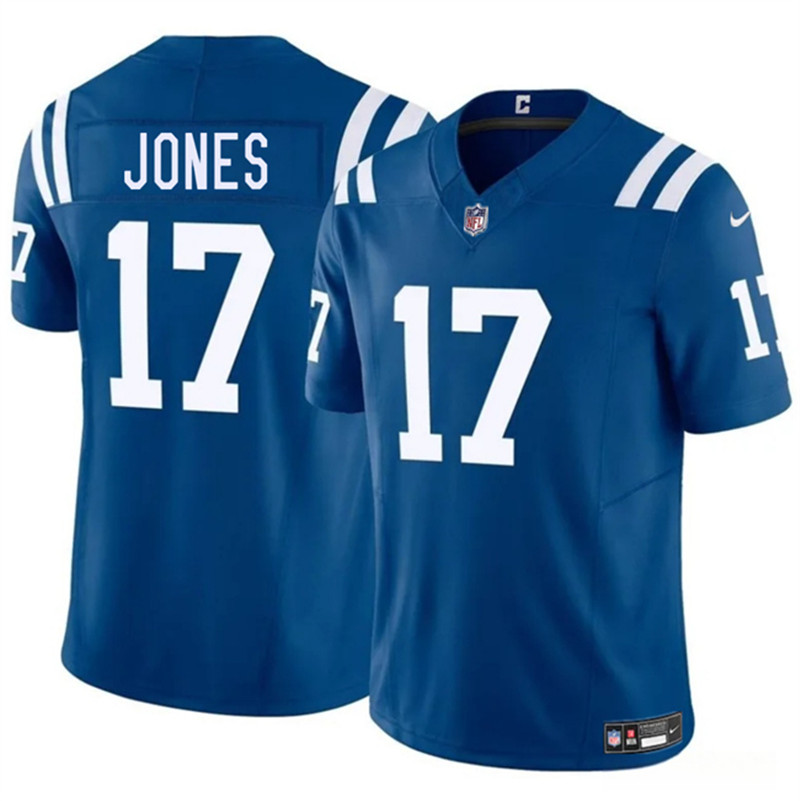 Men's Indianapolis Colts 17 Daniel Jones Blue 2025 F.U.S.E. Vapor Limited Football Stitched Jersey