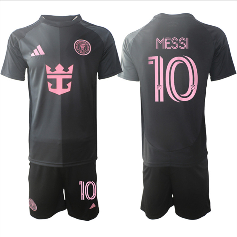 Men's Inter Miami CF 10 Lionel Messi 2025 Black Away Soccer Jersey Suit