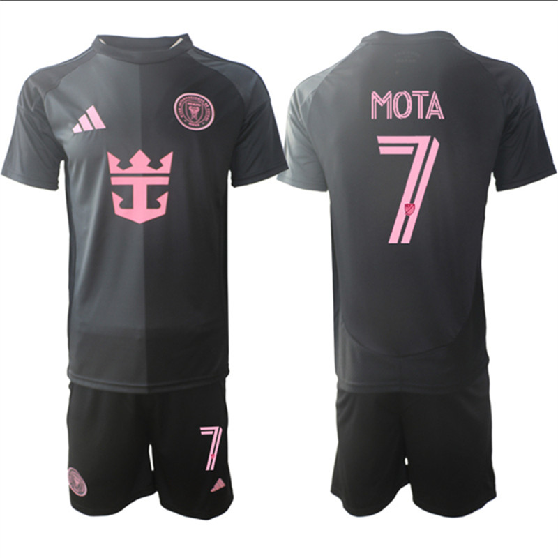 Men's Inter Miami CF 7 Jean Mota 2025 Black Away Soccer Jersey Suit