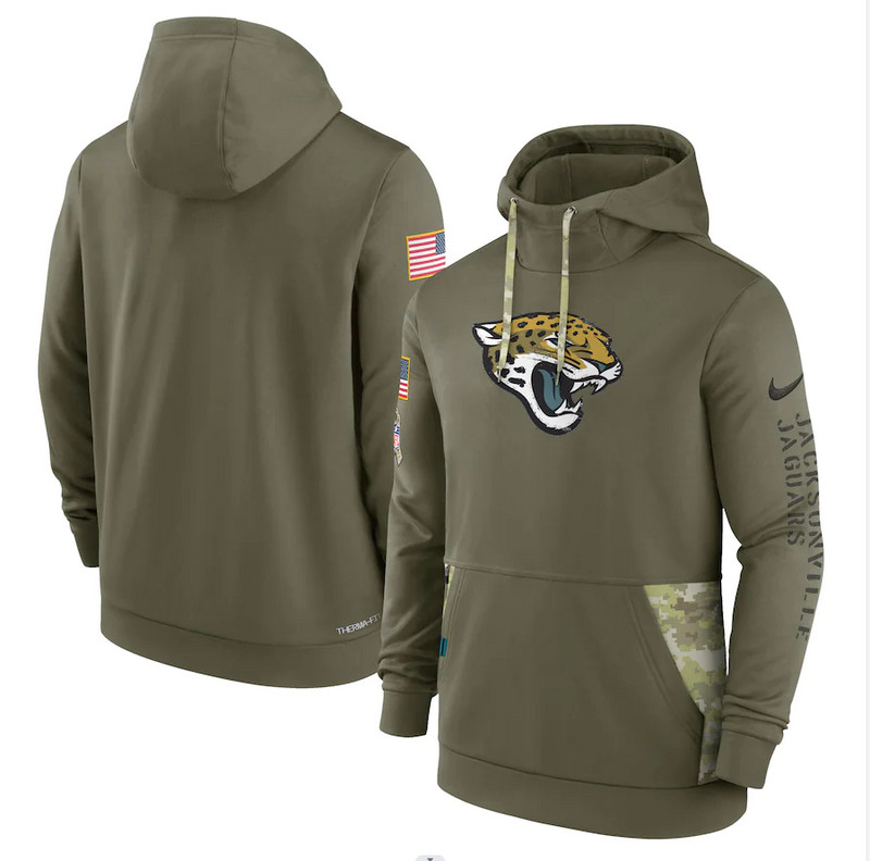 Men's Jacksonville Jaguars Nike Olive 2022 Salute to Service Therma Performance Pullover Hoodie