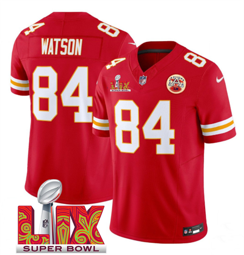 Men's Kansas City Chiefs 84 Justin Watson Red 2025 Super Bowl LIX Patch F.U.S.E. Vapor Limited Stitched Football Jersey