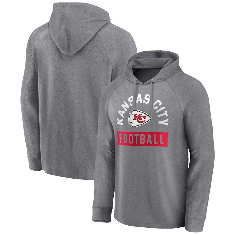 Men's Kansas City Chiefs Fanatics Branded Heathered Gray No Time Off Raglan Pullover Hoodie