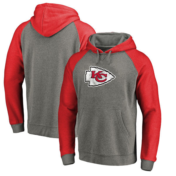 Men's Kansas City Chiefs NFL Pro Line by Fanatics Branded Gray Red Throwback Logo Big Tall Tri Blend Raglan Pullover Hoodie