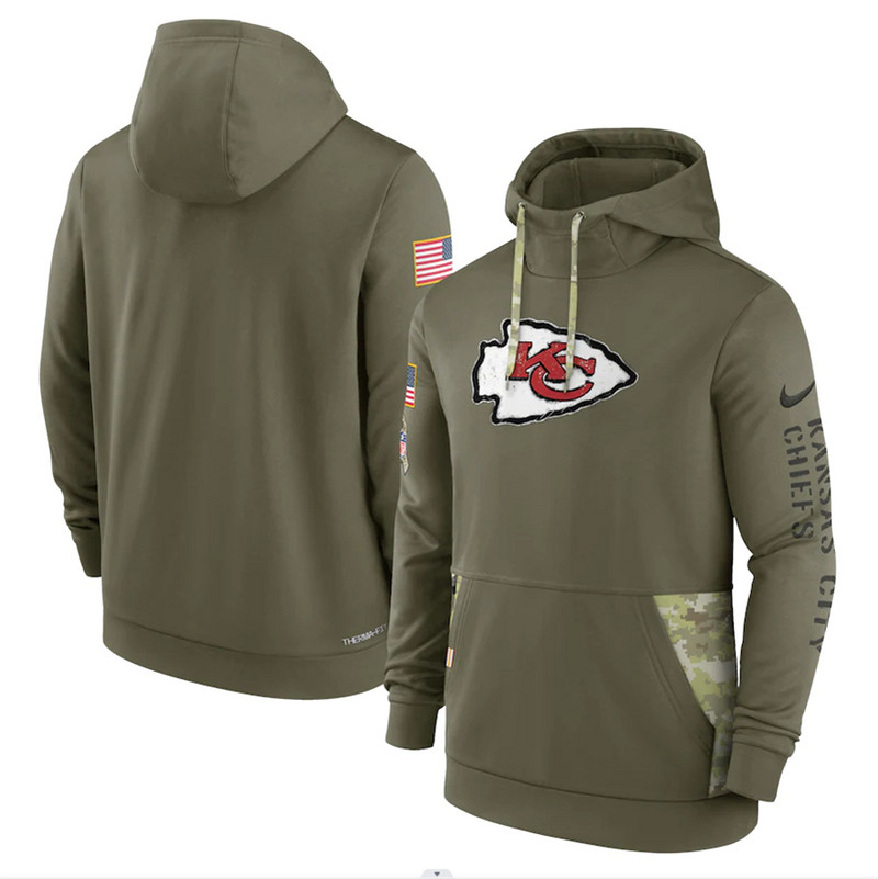 Men's Kansas City Chiefs Nike Olive 2022 Salute to Service Therma Performance Pullover Hoodie