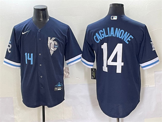Men's Kansas City Royals 14 Jac Caglianone Navy City Connect Stitched Baseball Jersey
