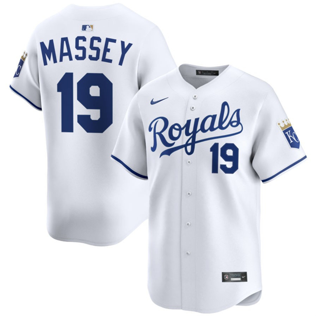 Men's Kansas City Royals 19 Michael Massey White 2024 Home Limited Stitched Baseball Jersey