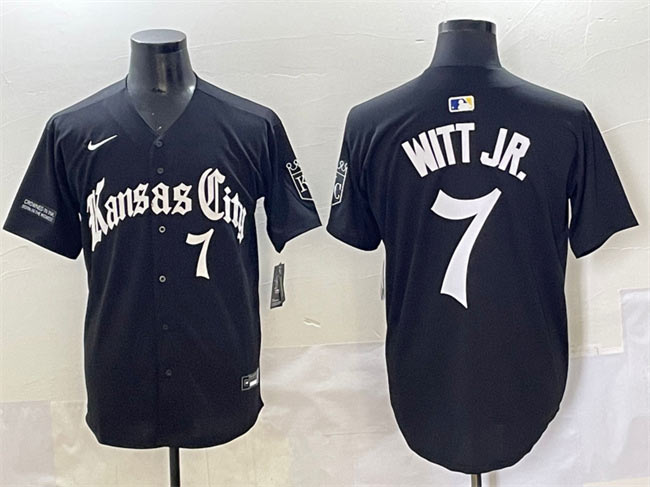 Men's Kansas City Royals 7 Bobby Witt Jr. Black 'Gothic Crown Edition' Vapor Premier Limited Stitched Baseball Jersey