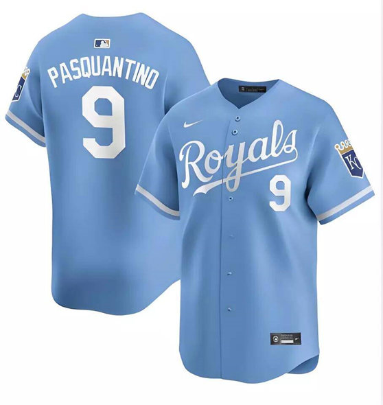 Men's Kansas City Royals 9 Vinnie Pasquantino Light Blue Alternate Limited Stitched Baseball Jersey