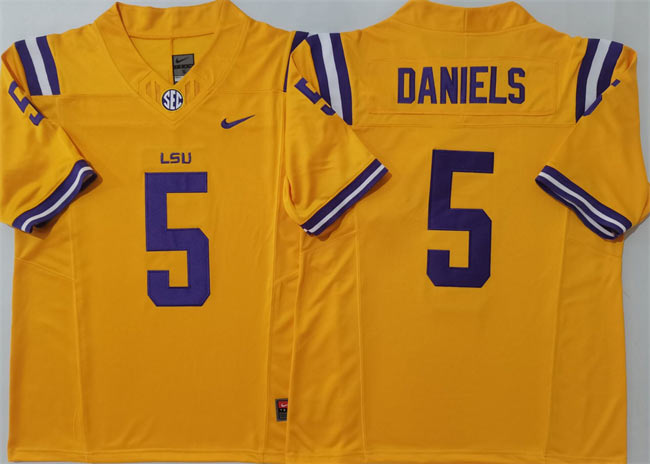 Men's LSU Tigers 5 Jayden Daniels Yellow F.U.S.E. Stitched Jersey