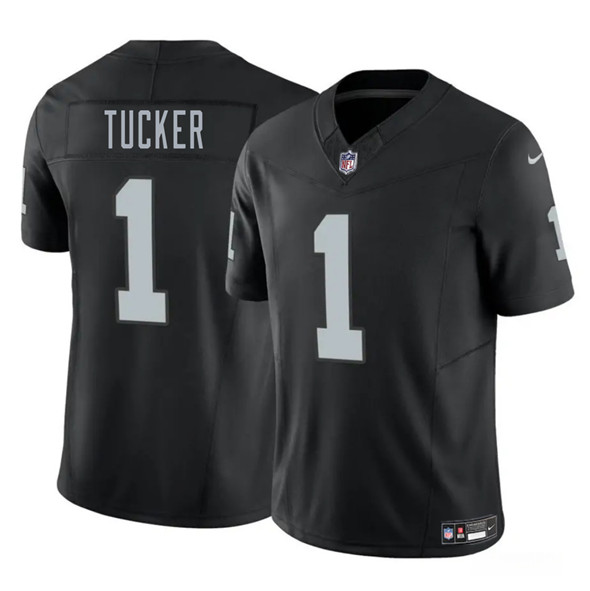Men's Las Vegas Raiders 1 Tre Tucker Black 2025 F.U.S.E. Vapor Football Stitched Jersey