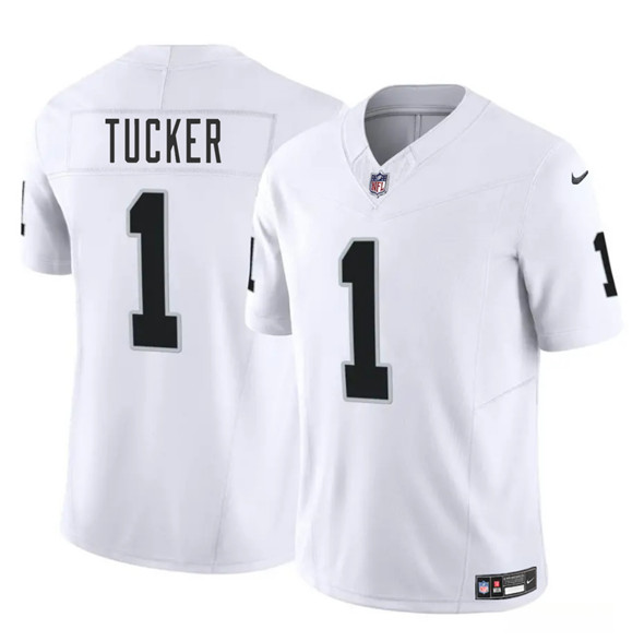 Men's Las Vegas Raiders 1 Tre Tucker White 2025 F.U.S.E. Vapor Football Stitched Jersey