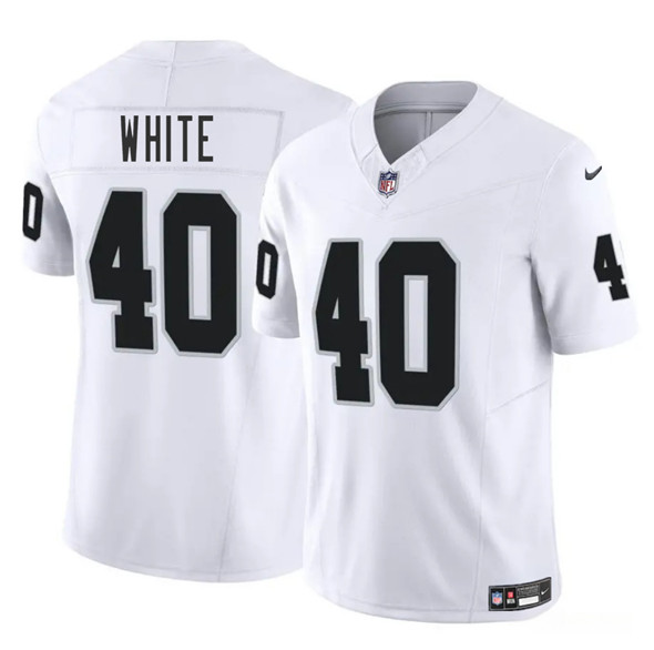 Men's Las Vegas Raiders 40 Devin White White 2025 F.U.S.E. Vapor Football Stitched Jersey
