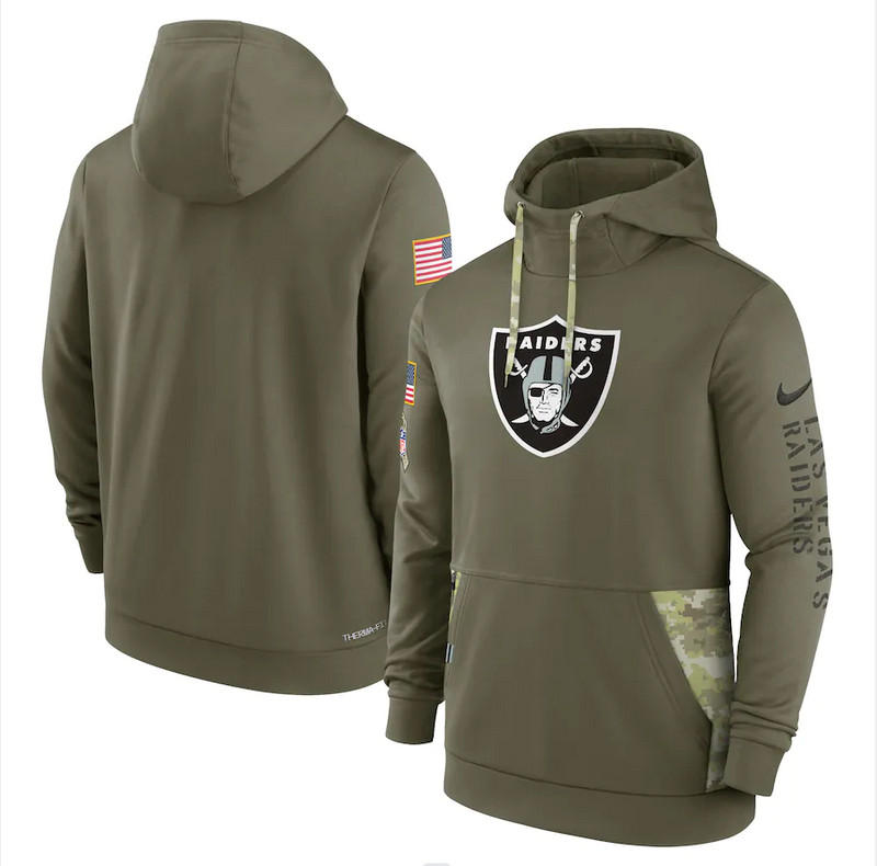 Men's Las Vegas Raiders Nike Olive 2022 Salute to Service Therma Performance Pullover Hoodie