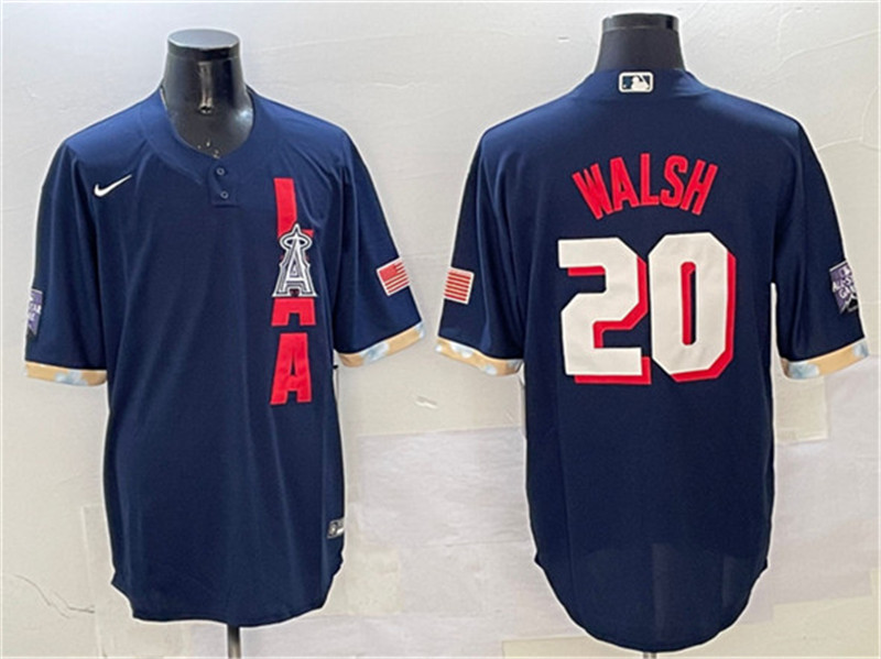 Men's Los Angeles Angels 20 Jared Walsh 2021 Navy All Star Cool Base Stitched Baseball Jersey